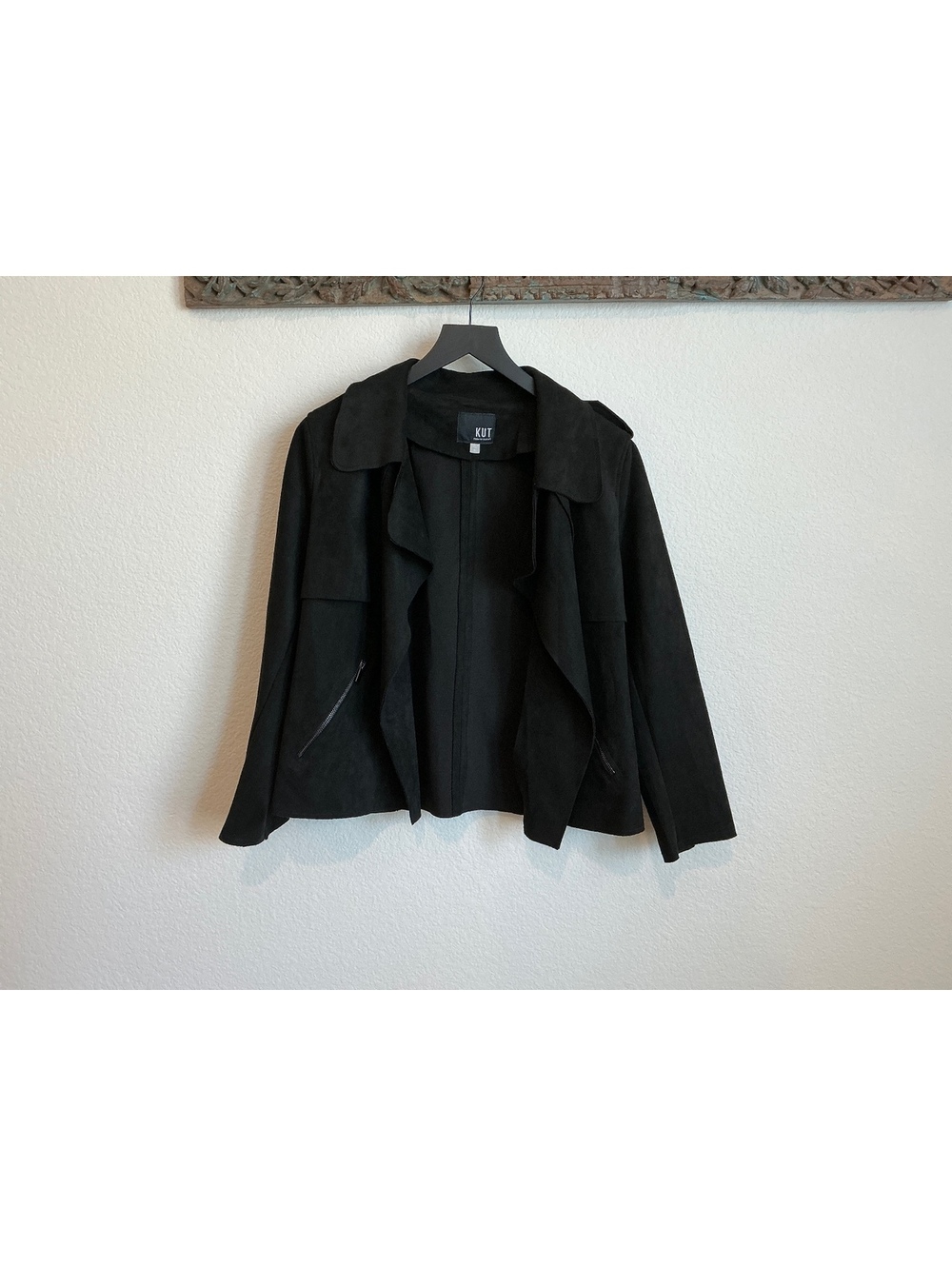 KUT from the Kloth Black Suede Open Front Jacket XL